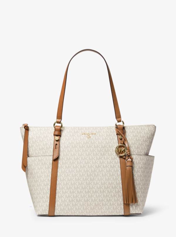 Damske Prenosná Taška Michael Kors Sullivan Large Logo Top-Zip Hnedožltý Hnede - Kabelky Michael Kors Obchod | NBYOE-0516
